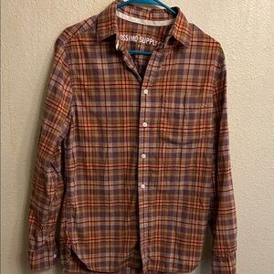 Mossimo Supply Co. Women Casual Orange Brown Plaid Long Sleeve Shirt Size Small